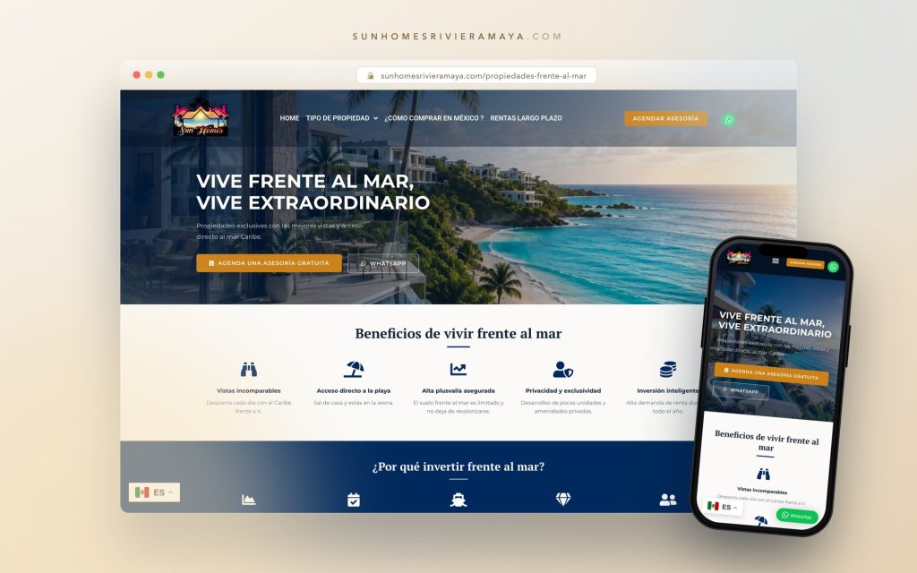 Página de propiedades frente al mar de Sun Homes