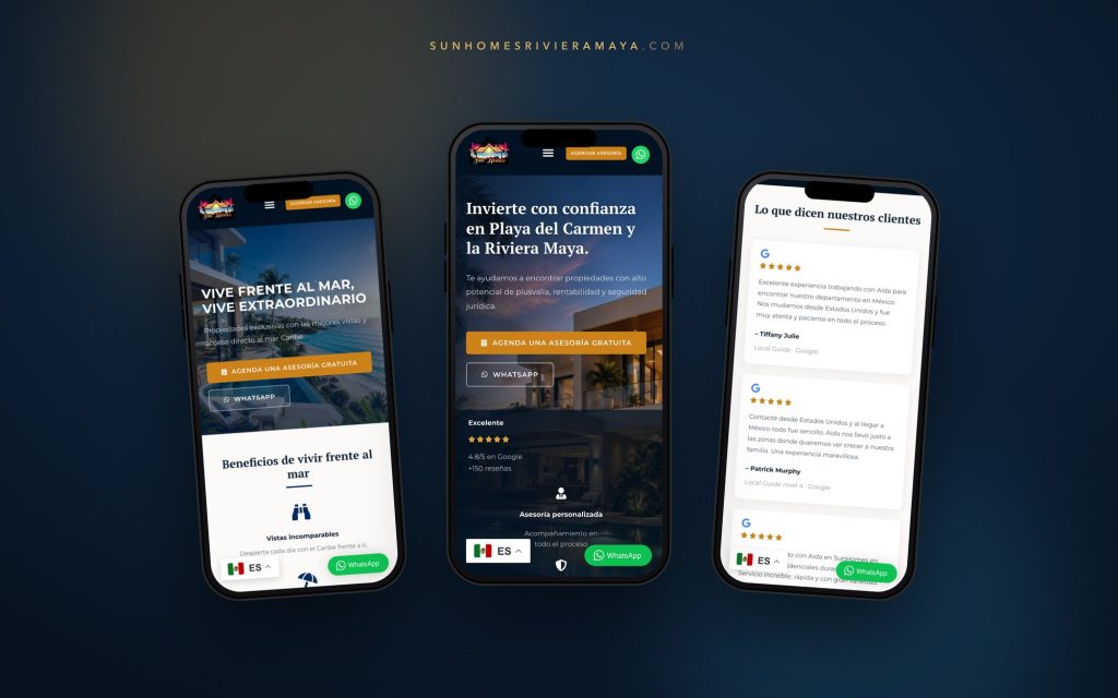 Página web móvil de Sun Homes para venta de propiedades